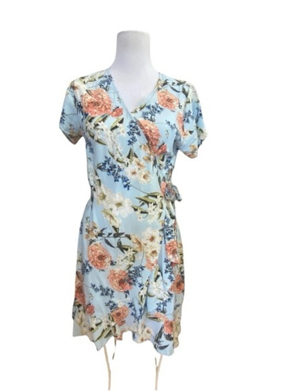 Cotton On Light Blue Floral Wrap Mini Dress
